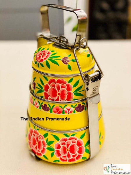 3 Tier Black Hand Painted Enamelware Stainless Steel Tiffin