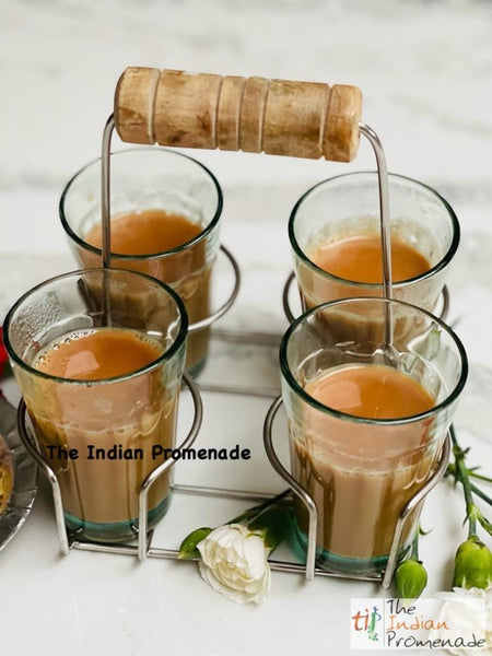 Set of 4 Indian Cutting Chai Glasses with Stand