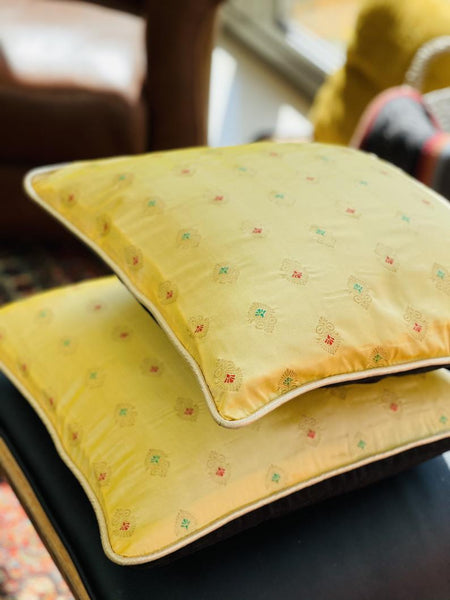 Dupion silk Cushion cover with Subtle Gold Weave - Yellow