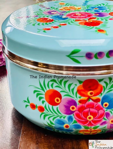 Set of 4 Hand Painted Enamelware steel containers - Blue