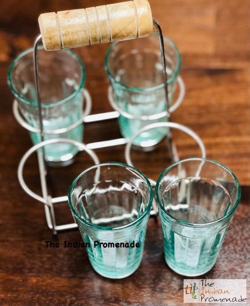 Set of 4 Indian Cutting Chai Glasses with Stand