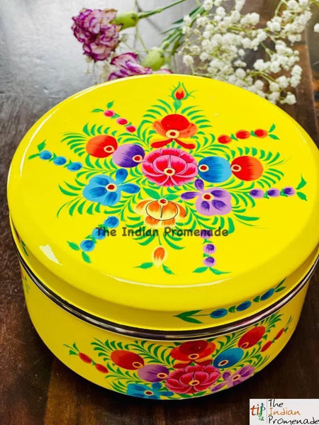 Set of 4 handpainted enamelware steel containers - yellow