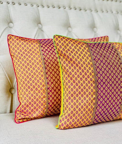 Patchwork Cushion Cover in Double Shades-Peach/Aubergine