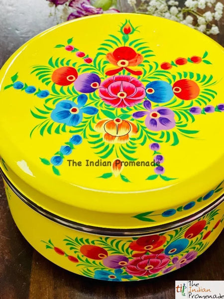 Set of 4 handpainted enamelware steel containers - yellow