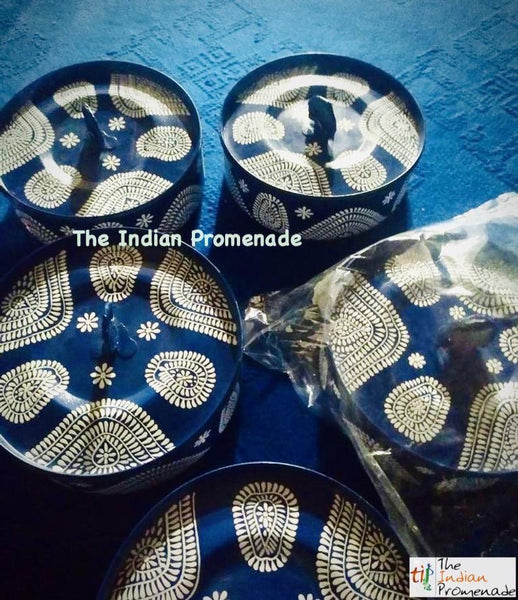 Hand Painted Enamelware Masala Dani ( Spice Box ) Midnight Blue