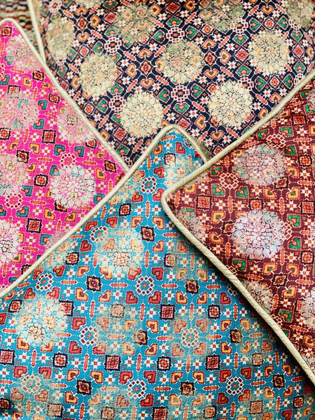 Patola Print Cushion Cover with Subtle Gold Weave - Teal/Turquoise