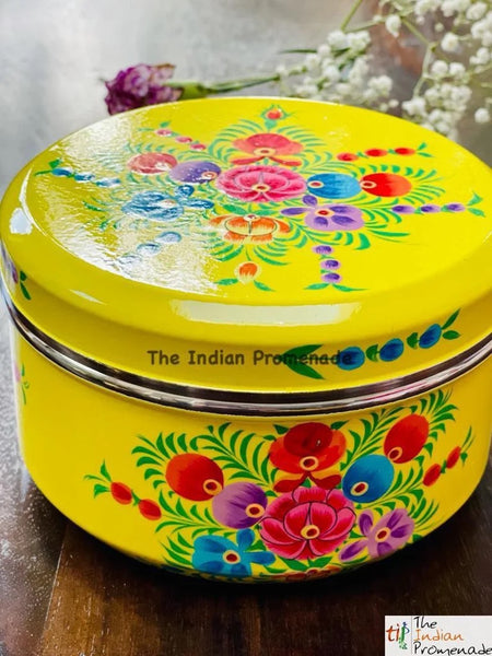 Set of 4 handpainted enamelware steel containers - yellow