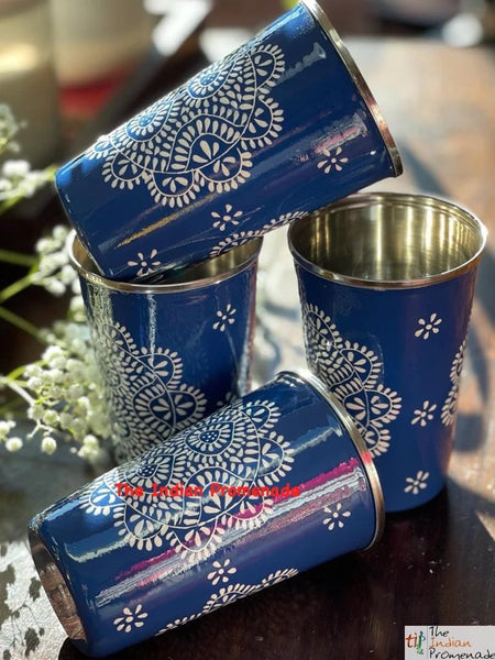 Handpainted Enamelware Tumblers-Blue