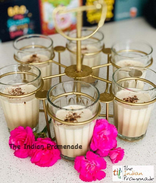 Cutting Chai Glasses in a Round Gold Powder Finish Stand( set of 6 with stand)