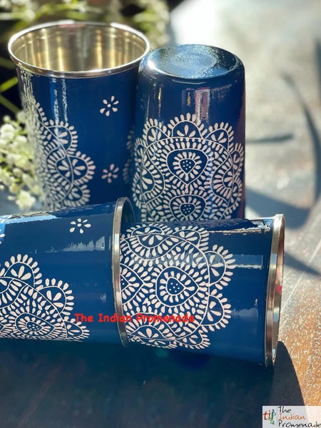 Handpainted Enamelware Tumblers-Blue
