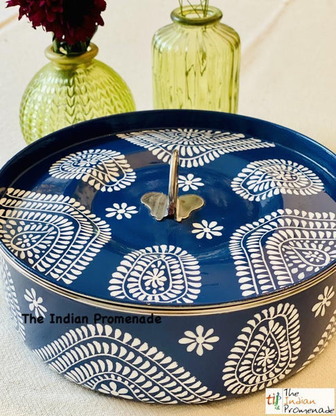 Hand Painted Enamelware Masala Dani ( Spice Box ) Midnight Blue