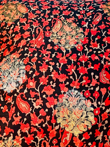 Printed Chanderi with Subtle Gold Weave Cushion Cover- Black& Red