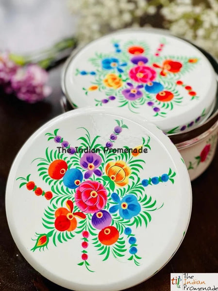 Set of 4 hand Painted Enamelware steel container-White