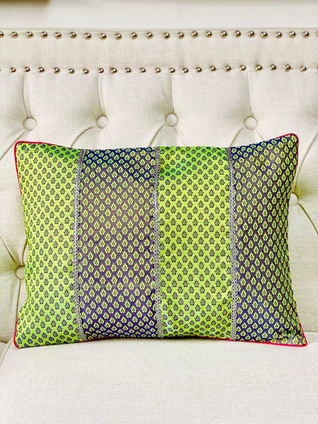 Patchwork Cushion Cover in Double Shades - Parrot Green/ Blue