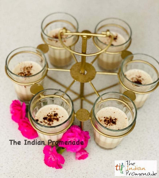Cutting Chai Glasses in a Round Gold Powder Finish Stand( set of 6 with stand)
