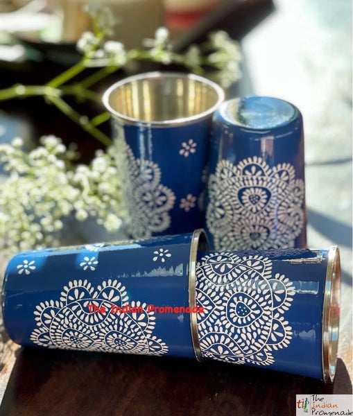 Handpainted Enamelware Tumblers-Blue