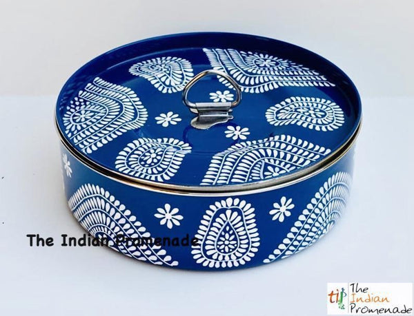 Hand Painted Enamelware Masala Dani ( Spice Box ) Midnight Blue