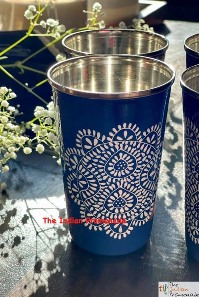 Handpainted Enamelware Tumblers-Blue