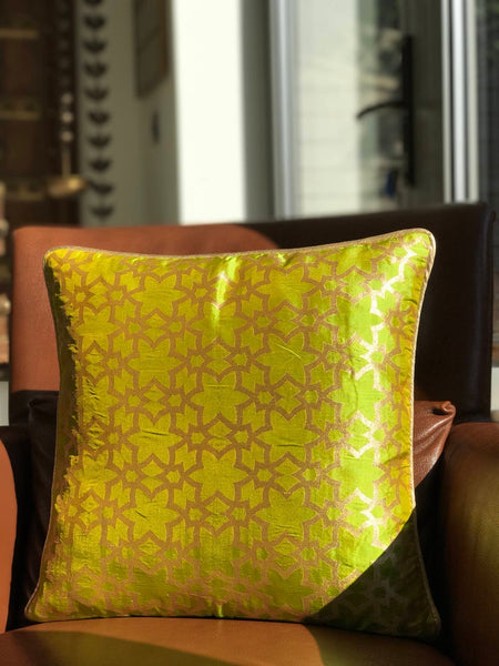 Moroccan Inspired Raw Silk Cushion Cover - Green