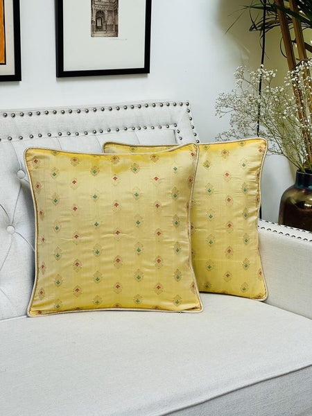 Dupion silk Cushion cover with Subtle Gold Weave - Yellow