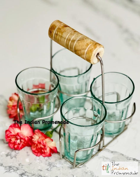 Set of 4 Indian Cutting Chai Glasses with Stand