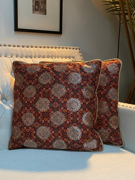 Patola Print Cushion Cover with Subtle Gold Weave - Maroon