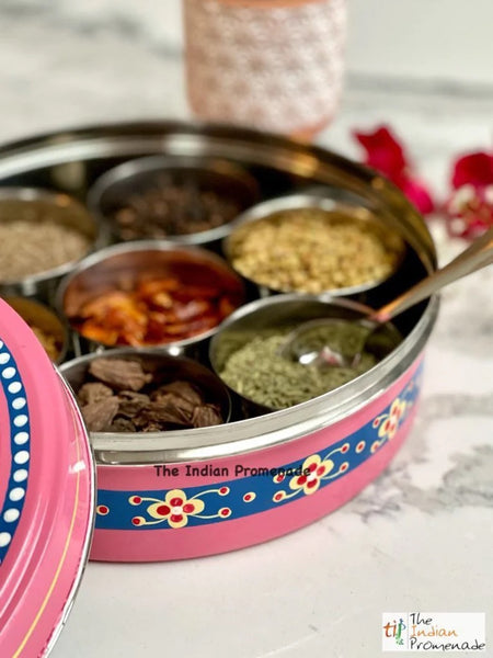 Hand Painted Enamelware Masala Dani (Spice Box)- Pink