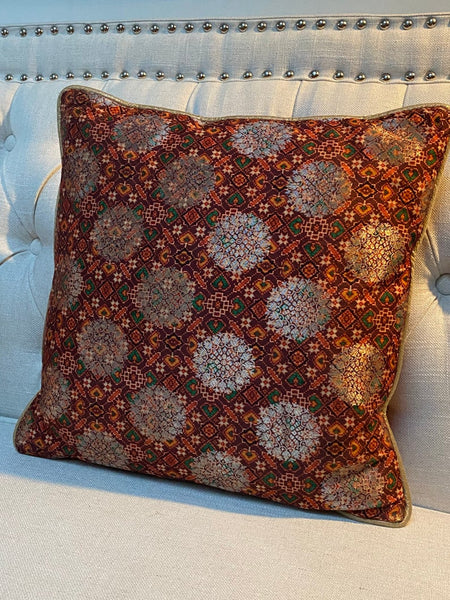 Patola Print Cushion Cover with Subtle Gold Weave - Maroon