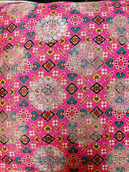 Patola Print Cushion Cover with Subtle Gold Weave - Pink