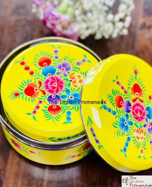 Set of 4 handpainted enamelware steel containers - yellow