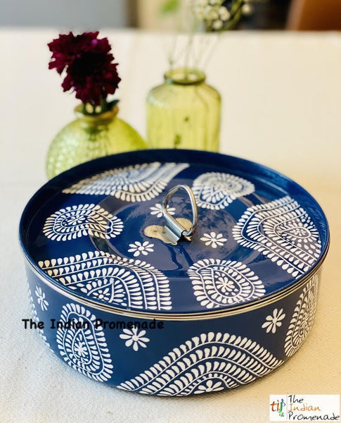 Hand Painted Enamelware Masala Dani ( Spice Box ) Midnight Blue
