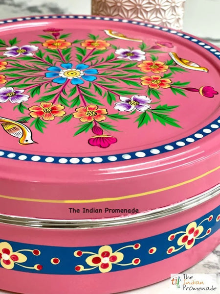 Hand Painted Enamelware Masala Dani (Spice Box)- Pink