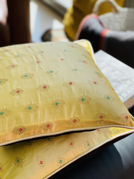 Dupion silk Cushion cover with Subtle Gold Weave - Yellow