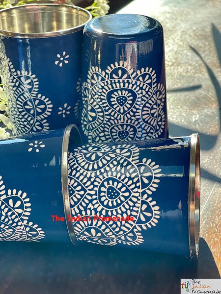 Handpainted Enamelware Tumblers-Blue