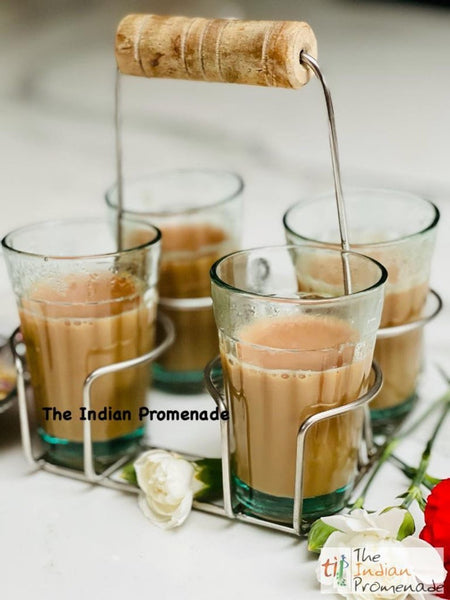 Set of 4 Indian Cutting Chai Glasses with Stand