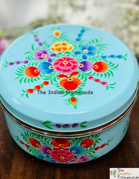 Set of 4 Hand Painted Enamelware steel containers - Blue