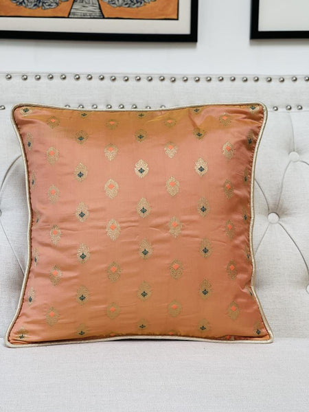 Dupion Silk Cushion Cover with subtle gold weave-Peach