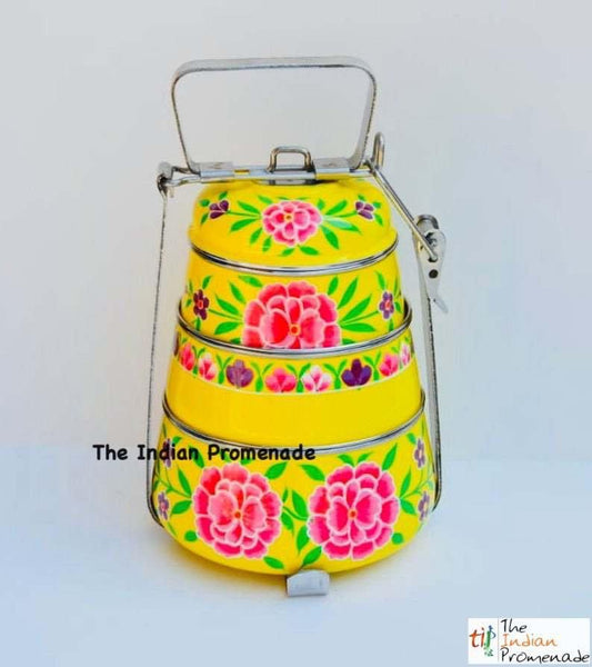 3 Tier Black Hand Painted Enamelware Stainless Steel Tiffin