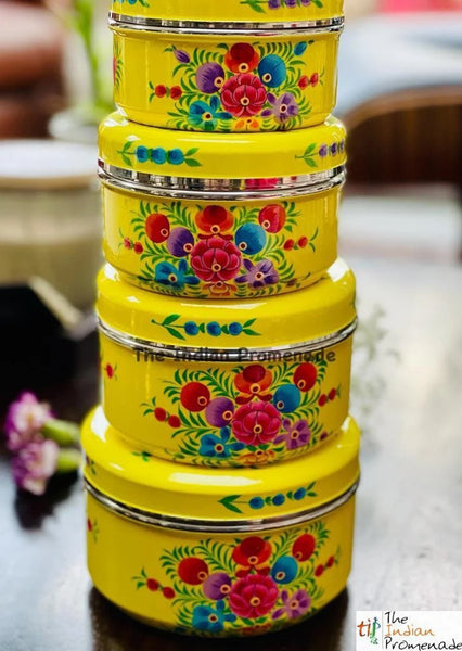 Set of 4 handpainted enamelware steel containers - yellow