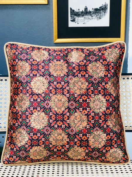 Patola Print Cushion Cover with Subtle Gold Weave - Black