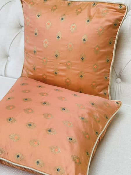 Dupion Silk Cushion Cover with subtle gold weave-Peach
