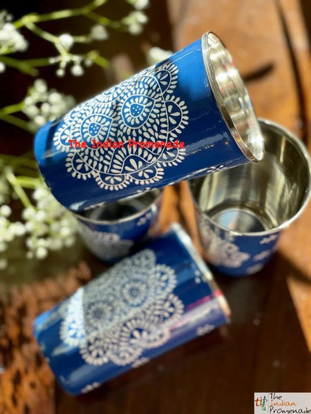 Handpainted Enamelware Tumblers-Blue