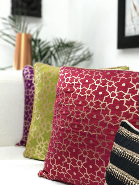 Moroccan Inspired Raw Silk Cushion Cover-Red