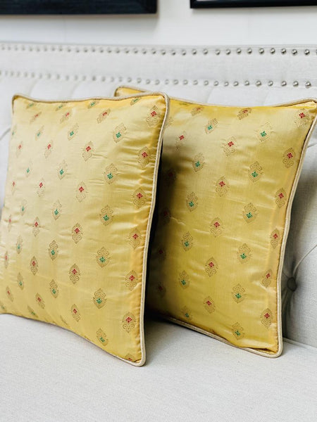 Dupion silk Cushion cover with Subtle Gold Weave - Yellow