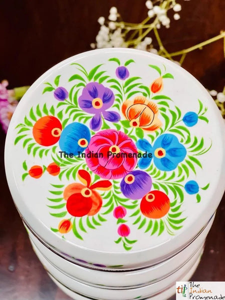 Set of 4 hand Painted Enamelware steel container-White