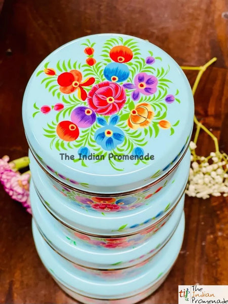 Set of 4 Hand Painted Enamelware steel containers - Blue