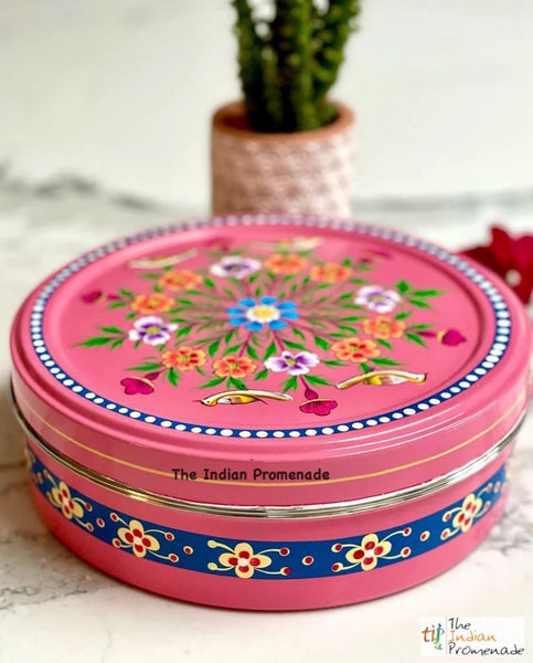 Hand Painted Enamelware Masala Dani (Spice Box)- Pink