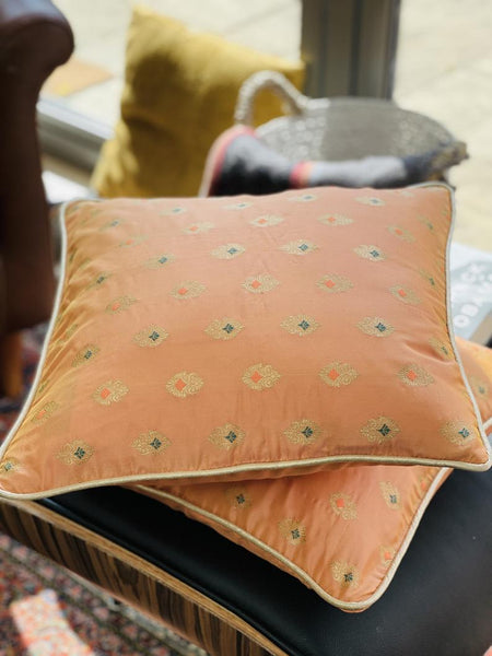 Dupion Silk Cushion Cover with subtle gold weave-Peach