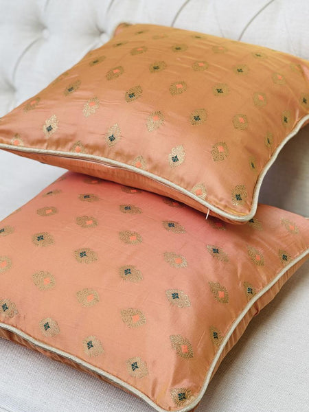 Dupion Silk Cushion Cover with subtle gold weave-Peach