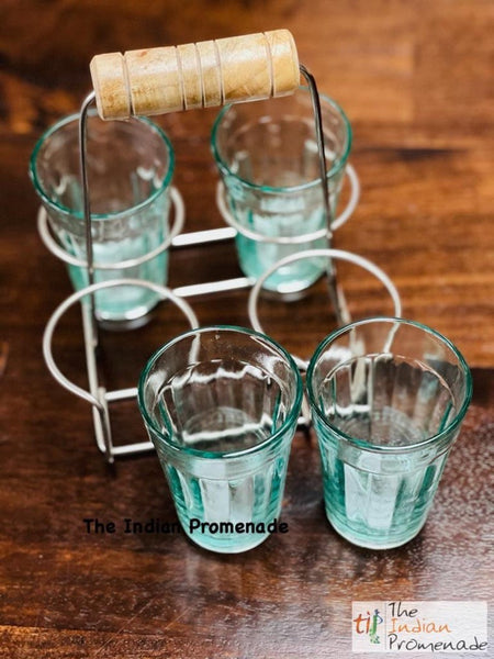 Set of 4 Indian Cutting Chai Glasses with Stand